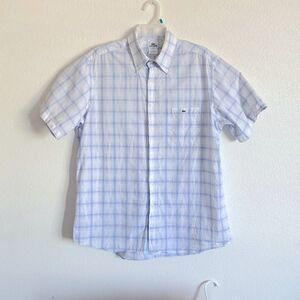 LACOSTE Men’s Short Sleeves Button Down Plaid Cotton Shirt Size 45